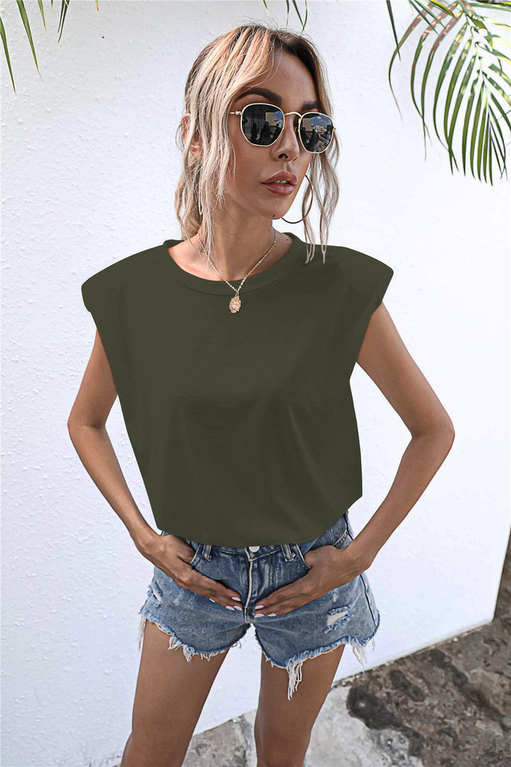 Round Neck Cap Sleeve Tee - BELLATRENDZ