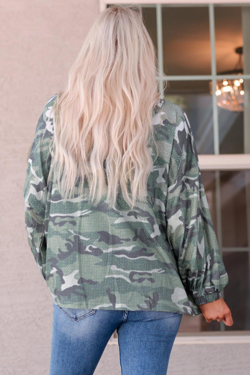 Camouflage Buttoned Dropped Shoulder Hoodie - BELLATRENDZ