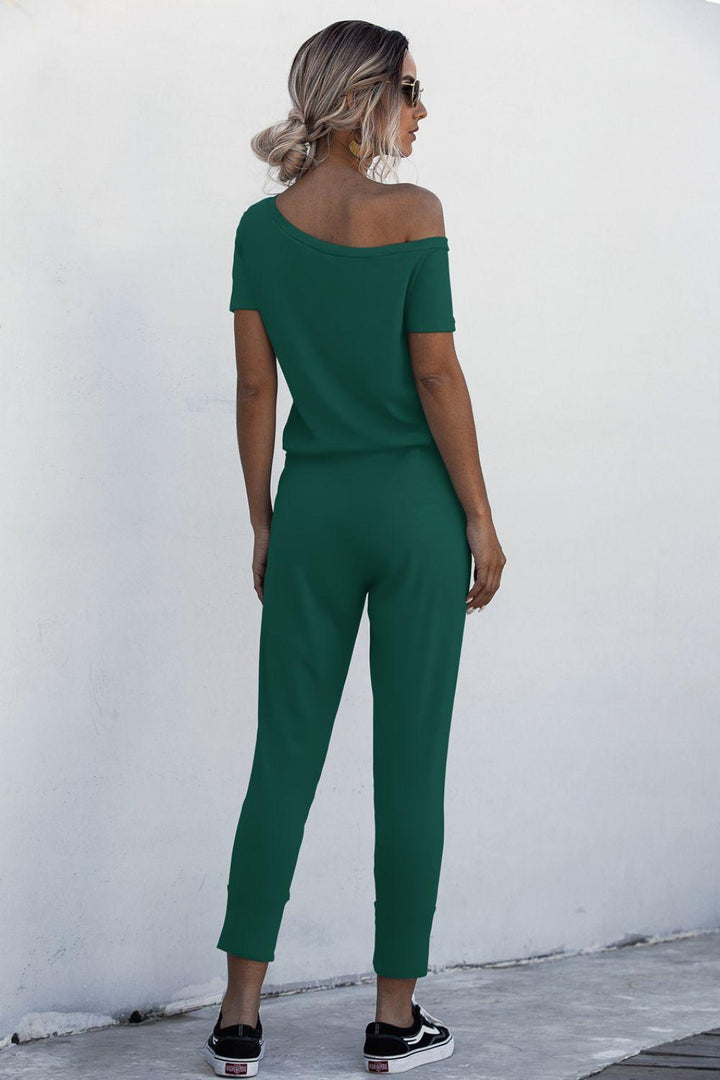 Asymmetrical Neck Tied Jumpsuit with Pockets - BELLATRENDZ