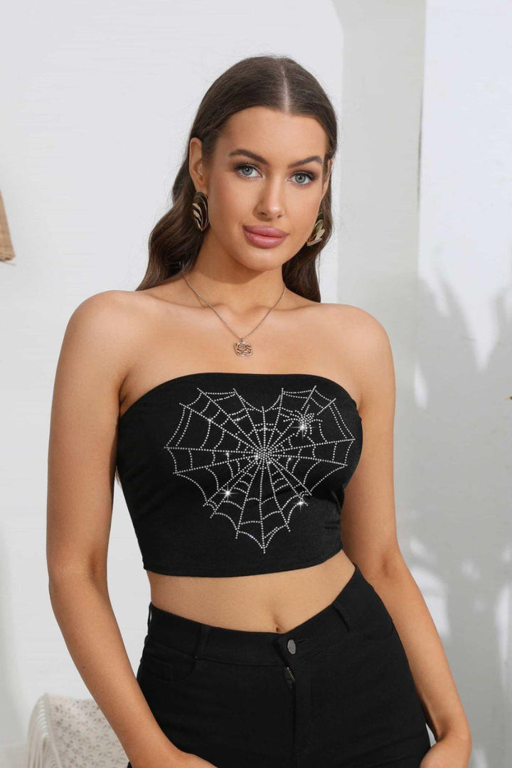 Heart Spider Web Graphic Tube Top - BELLATRENDZ