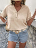 Buttoned Notched Neck Cuffed Sleeve Blouse - BELLATRENDZ