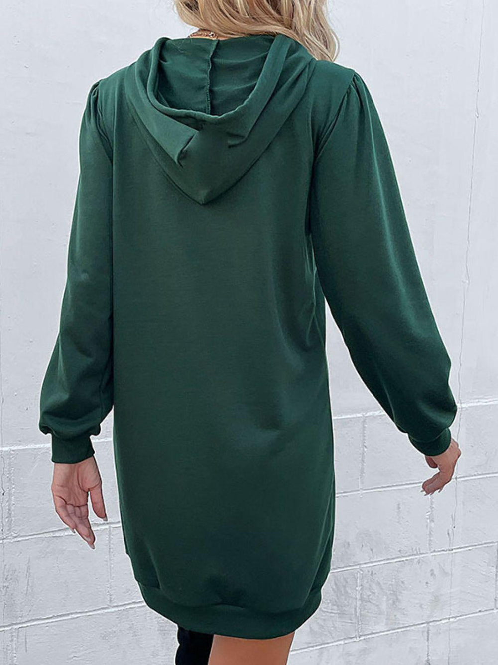 Drawstring Puff Sleeve Hooded Dress - BELLATRENDZ