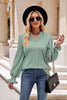 Notched Neck Flounce Sleeve Blouse