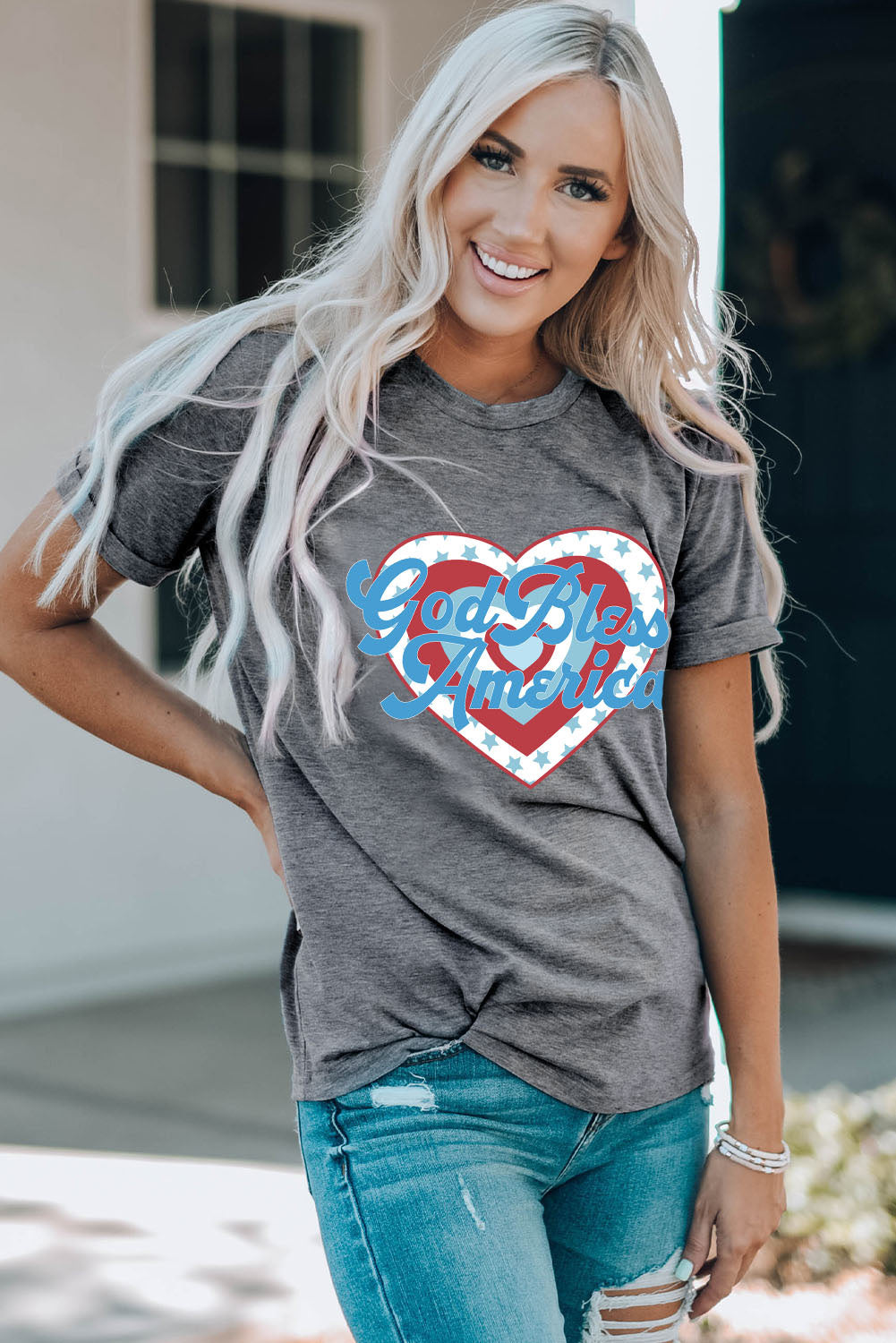 GOD BLESS AMERICA Heart Graphic T-Shirt