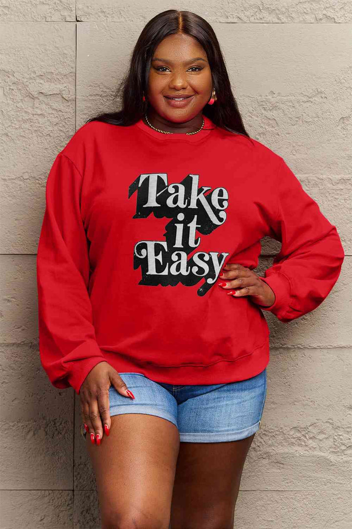 Simply Love Full Size TAKE IT EASY Graphic Sweatshirt