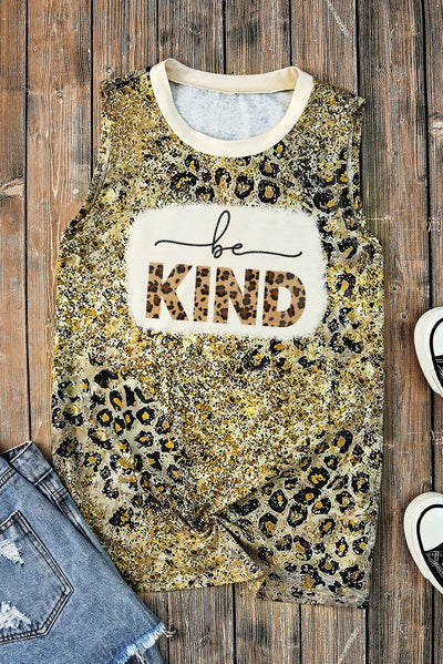 BE KIND Graphic Leopard Round Neck Tank