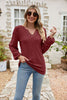 Eyelet Notched Neck Balloon Sleeve Blouse