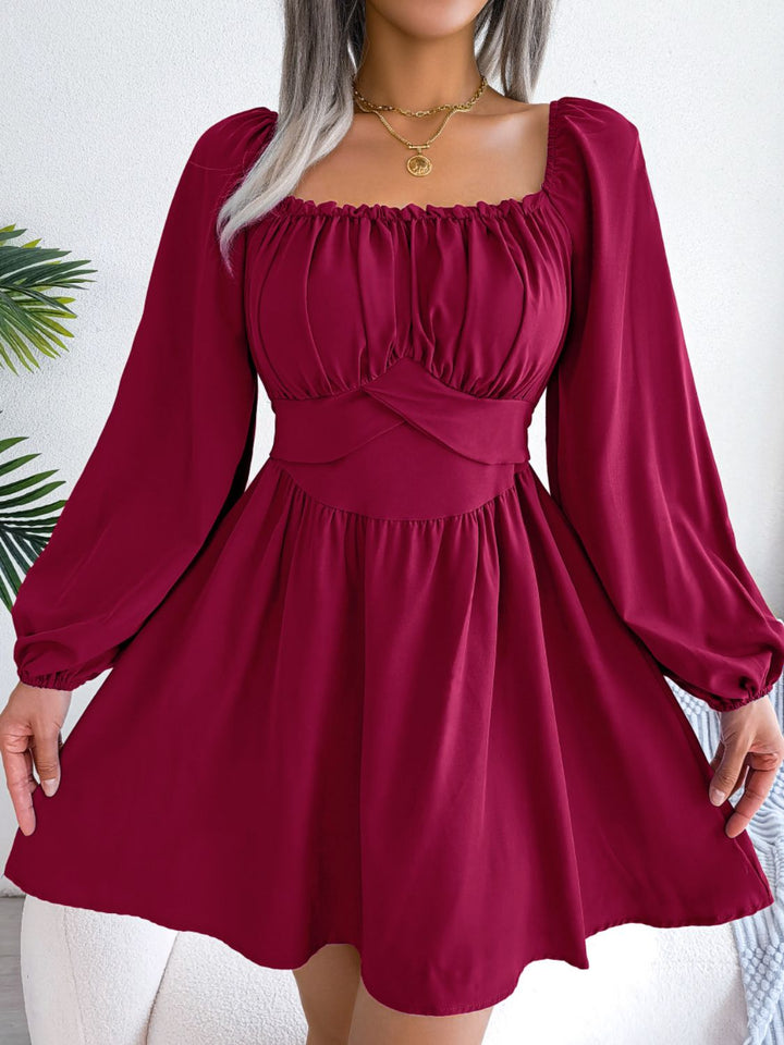 Tied Square Neck Balloon Sleeve Dress