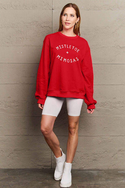 Simply Love Full Size MISTLETOE MIMOSAS Long Sleeve Sweatshirt