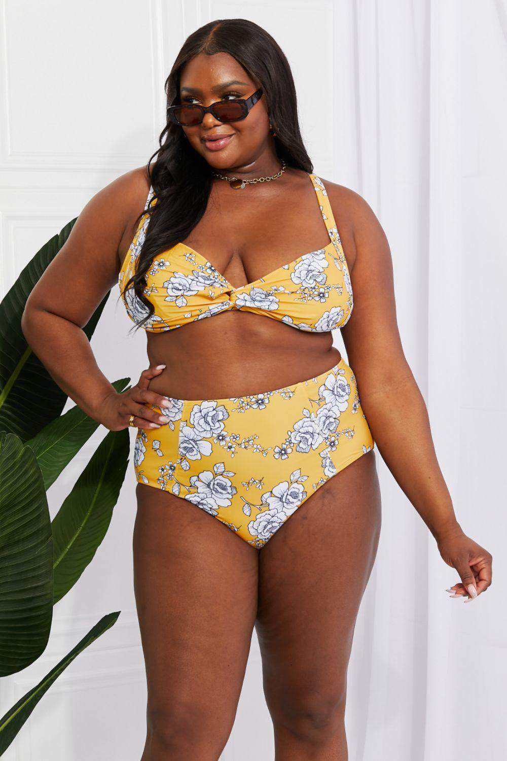 Marina West Swim Take A Dip Twist High-Rise Bikini in Mustard - BELLATRENDZ