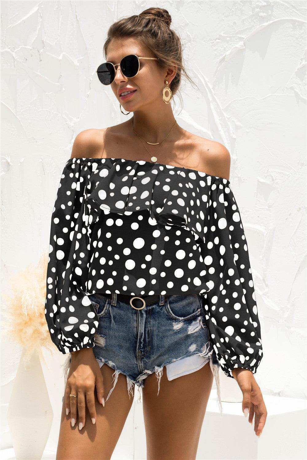 Polka Dot Off-Shoulder Layered Blouse - BELLATRENDZ