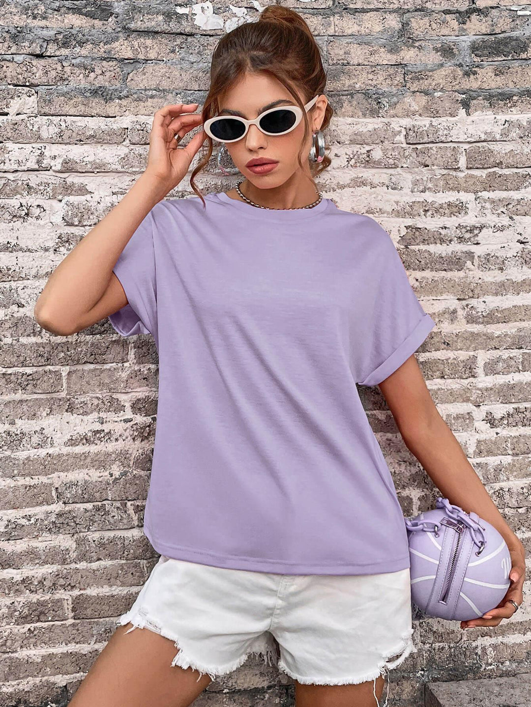 Round Neck Cuffed Sleeve T-Shirt - BELLATRENDZ