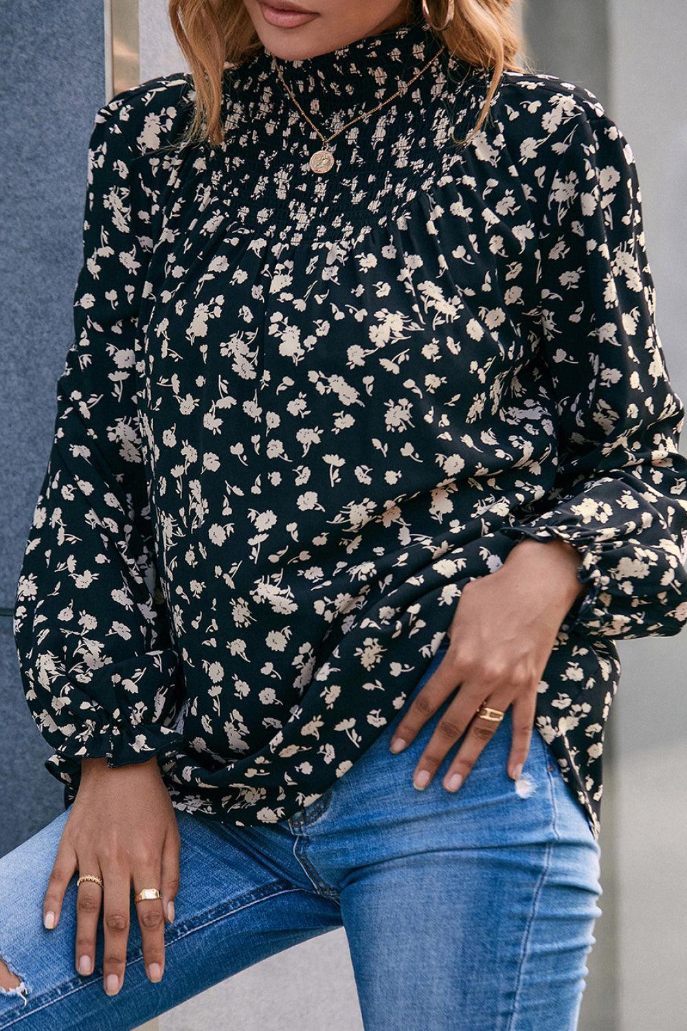 Floral Mock Neck Blouse - BELLATRENDZ