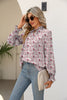 Printed Tie Neck Flounce Sleeve Blouse