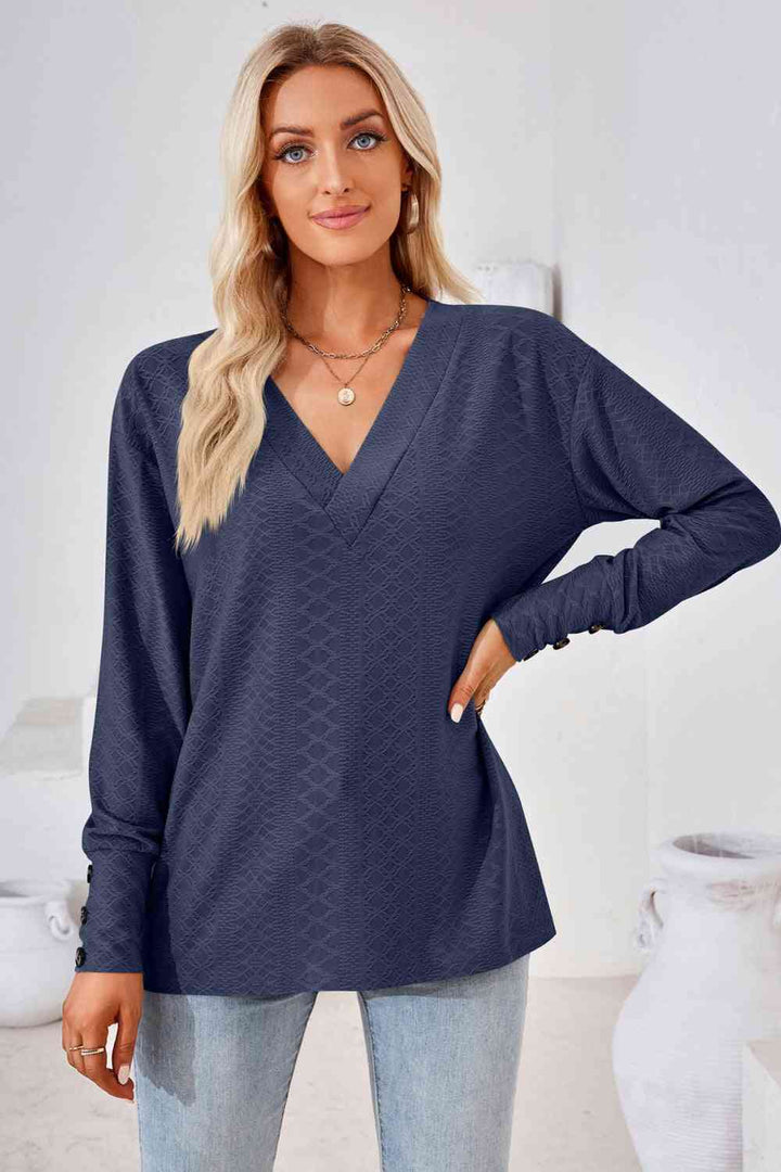 V-Neck Long Sleeve Blouse