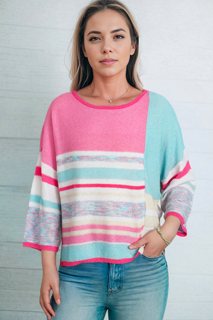 Printed Round Neck Dropped Shoulder Pullover Sweater