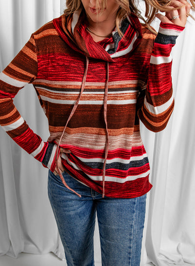Striped Cowl Neck Tunic Sweatshirt