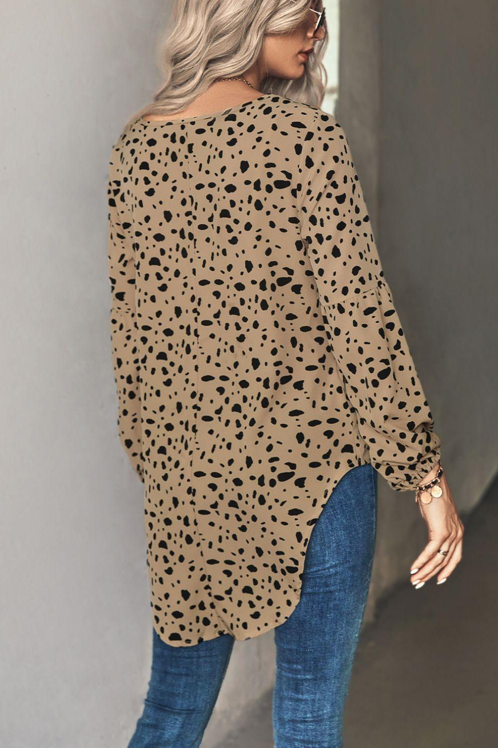 Animal Print V-Neck High-Low Blouse - BELLATRENDZ