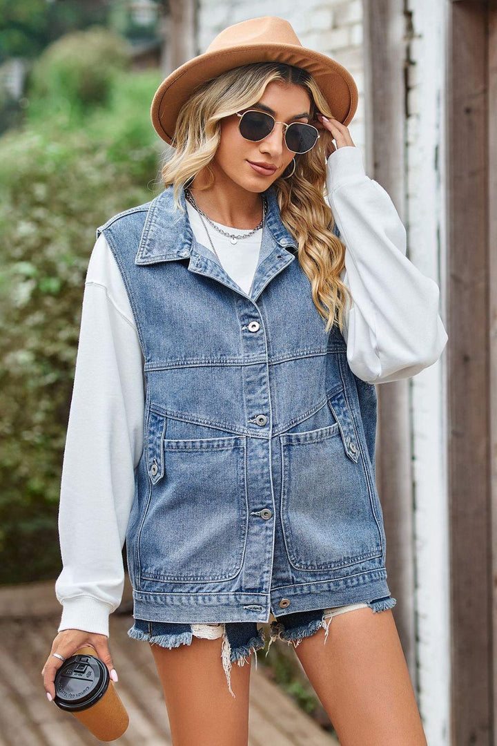 Sleeveless Denim Top with A Detachable Hood - BELLATRENDZ