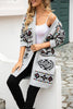 Pocketed Geometric Open Front Dropped Shoulder Cardigan