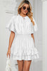 Smocked Tie Neck Flounce Sleeve Dress