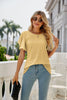 Eyelet Flutter Sleeve Round Neck Top