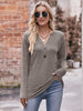 Buttoned Notched Neck Long Sleeve Top