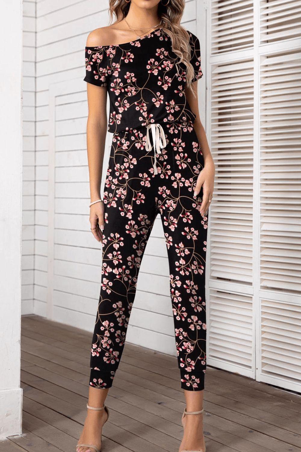 Asymmetrical Neck Short Sleeve Jumpsuit - BELLATRENDZ