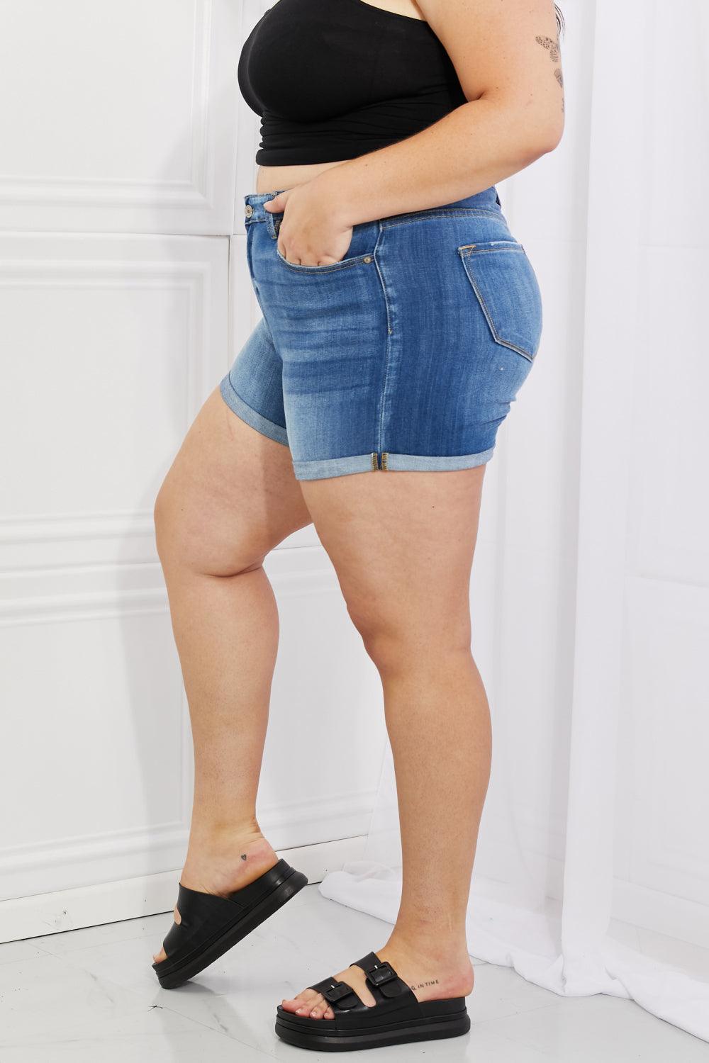 Kancan Full Size High Rise Medium Stone Wash Denim Shorts - BELLATRENDZ