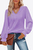 Eyelet V-Neck Flounce Sleeve Blouse