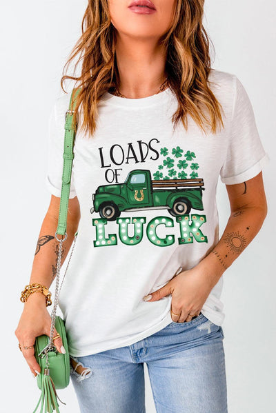 LOADS OF LUCK Graphic Round Neck Tee