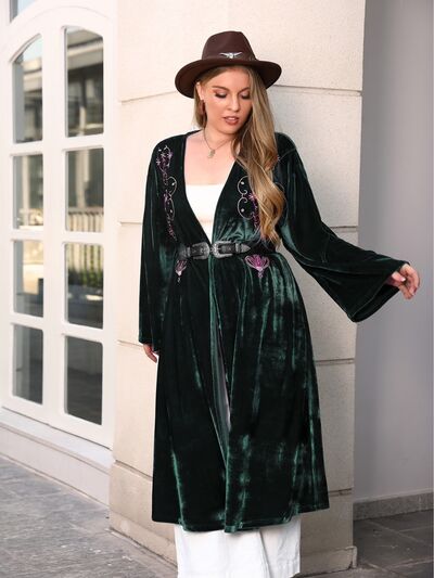 Plus Size Printed Open Front Long Sleeve Cardigan