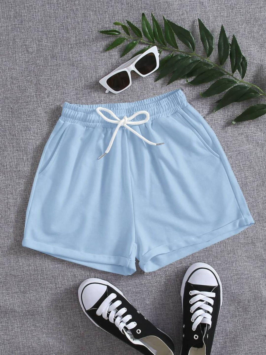 Drawstring Pocketed Elastic Waist Shorts