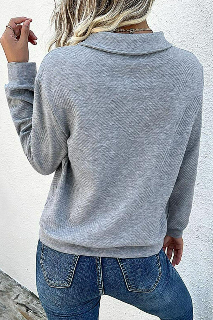 Contrast Ribbed Quarter-Snap Sweatshirt - BELLATRENDZ