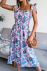 Floral Tie Shoulder Smocked Midi Dress