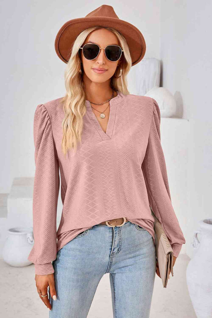 V-Neck Puff Sleeve Blouse