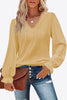 Eyelet V-Neck Flounce Sleeve Blouse