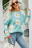 Daisy Print Openwork Round Neck Sweater - BELLATRENDZ