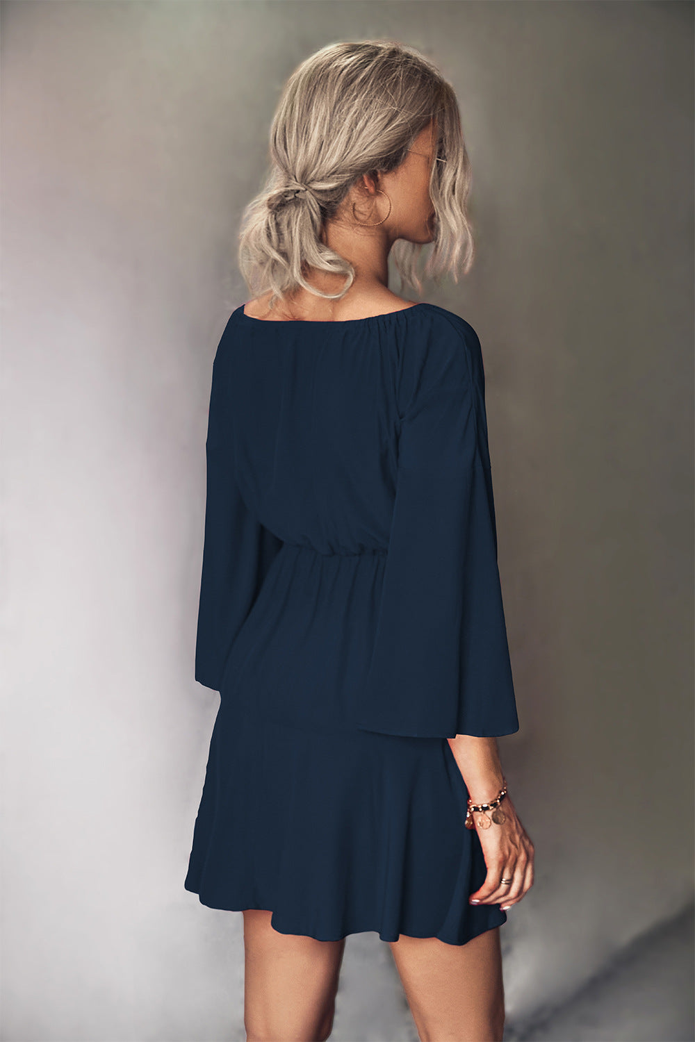 Tie Neck Flare Sleeve Mini Dress