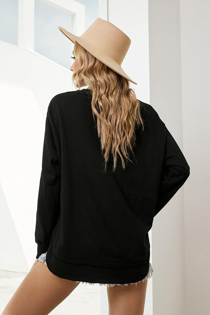 Side Slit Drop Shoulder Sweatshirt - BELLATRENDZ