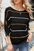 Striped Openwork Three-Quarter Sleeve Knit Top - BELLATRENDZ