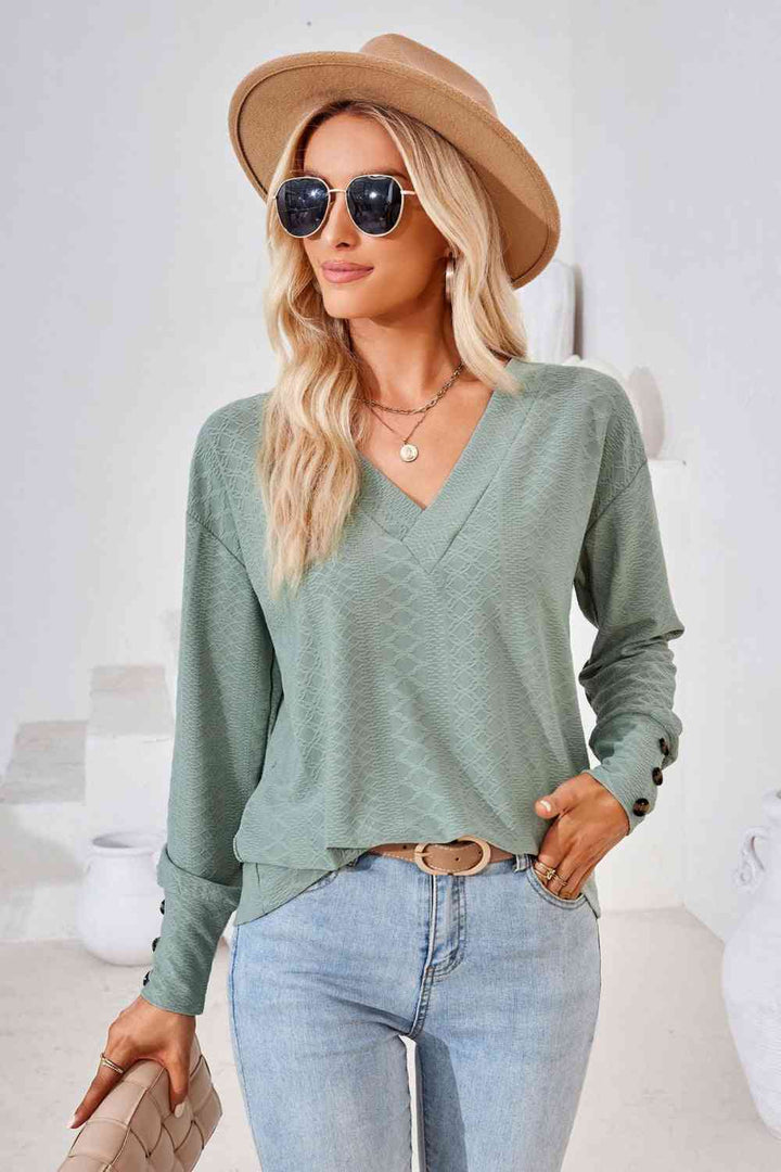 V-Neck Long Sleeve Blouse