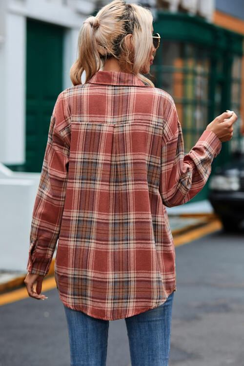 Plaid Collared Neck Long Sleeve Shirt