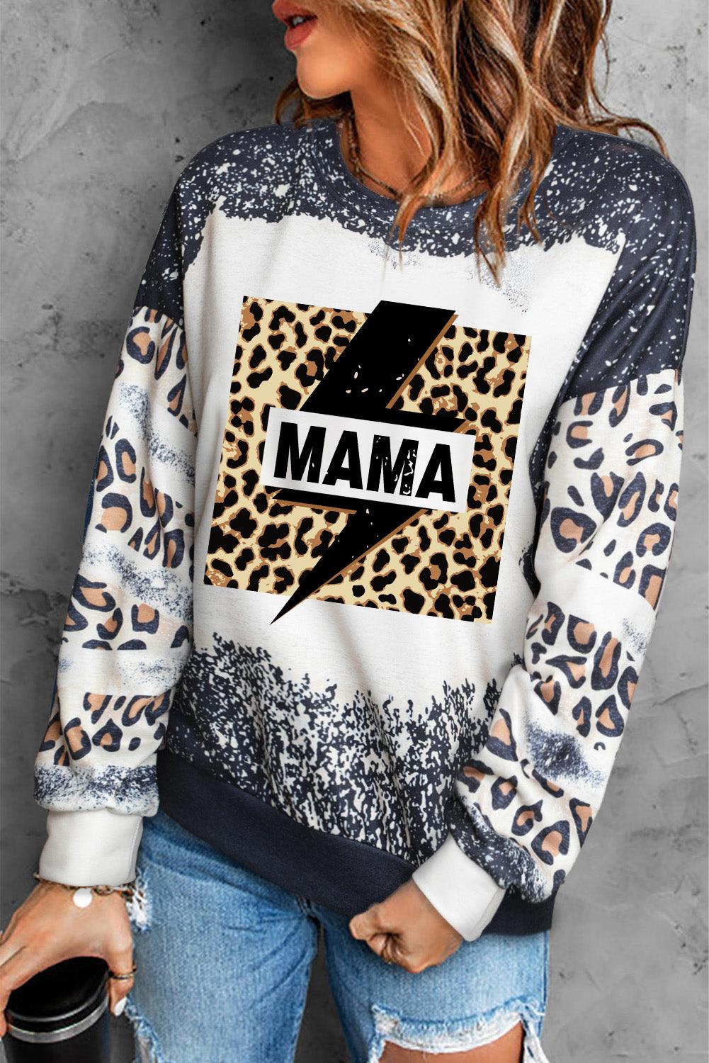MAMA Lightning Graphic Leopard Sweatshirt