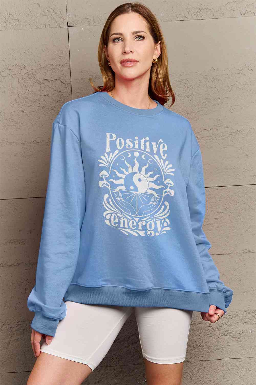 Simply Love Full Size POSITIVE ENERGY Graphic Sweatshirt