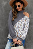 Leopard Color Block Cold Shoulder Turtleneck Top