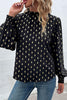 Geometric Print Frill Neck Lantern Sleeve Blouse - BELLATRENDZ