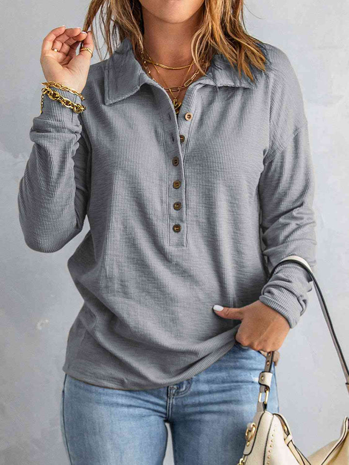 Collared Neck Half Button Top