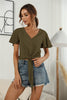 Decorative Button V-Neck Tied Blouse - BELLATRENDZ