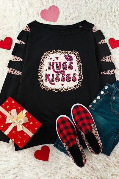 HUGS AND KISSES Leopard Round Neck Sweatshirt